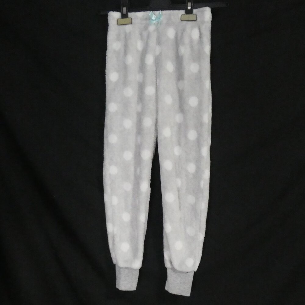GEORGE | small (7-8) | Fuzzy Fleece Grey Pajama Bottoms W/ White Dots